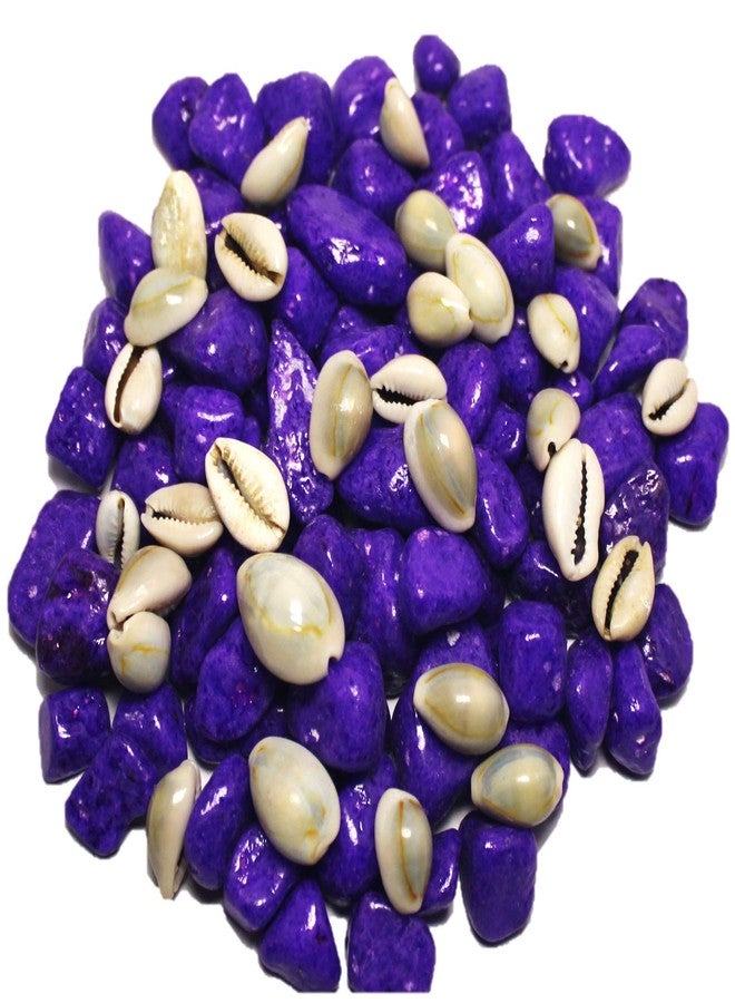 DS1 Purple Pebbles Gravels Stone with Cowrie Shell for Aquarium, Table, Vase, Fountain, 350 gm